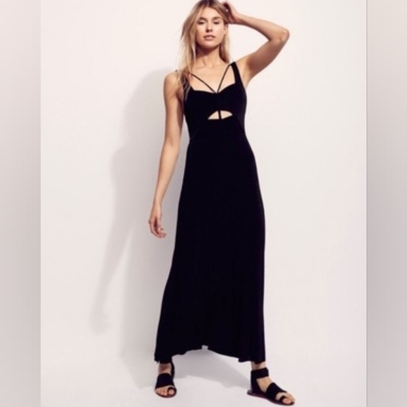 Free People Dresses & Skirts - Free People Black Hypnotized Knit Strappy Cutout Maxi Dress Size: XS